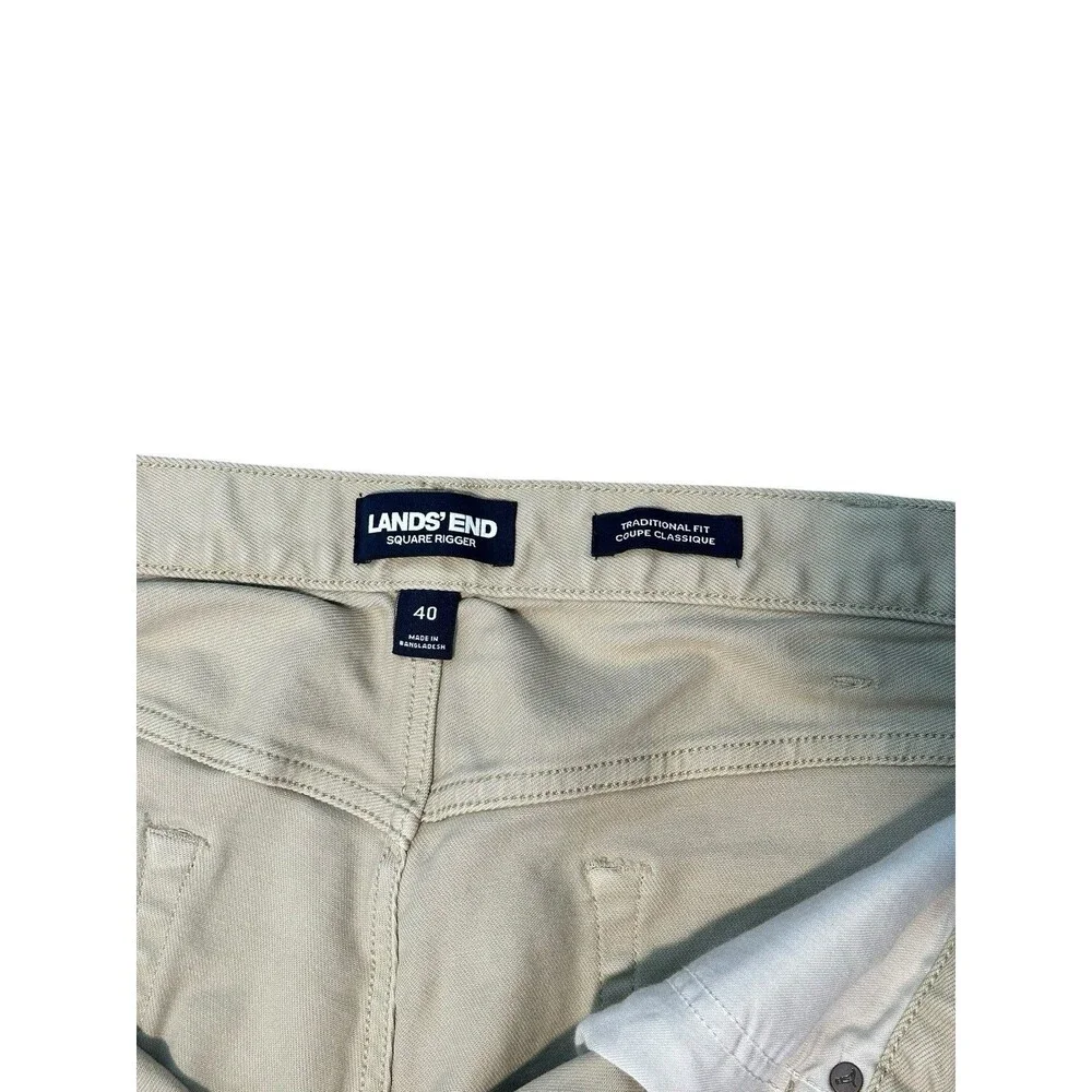 Lands End Mens 40x30 Square Rigger Khaki Pants Beige Traditional Fit EUC